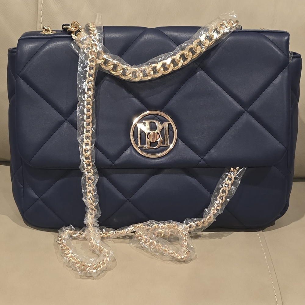 Badgley Mischka Quilted Shoulder Bag in Navy and Gold